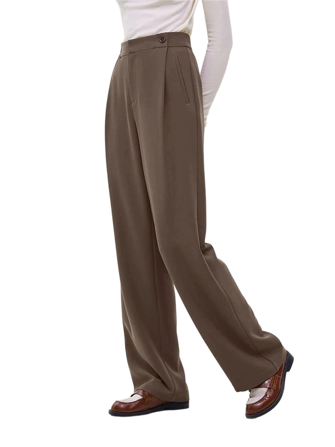 Women Office Lady British Retro Button Casual Pants Winter Straight Pants High Waist Pants