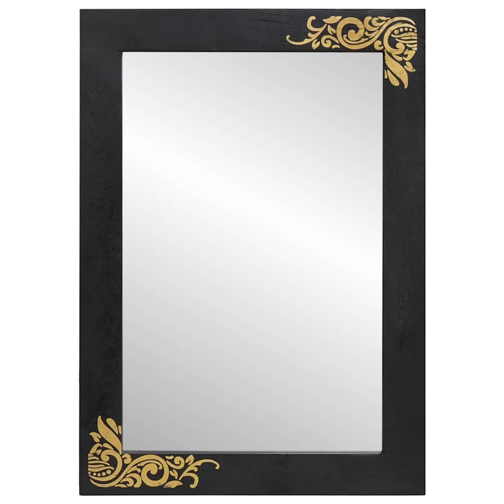 Rechteckiger Wandspiegel 70x50x2,5 cm Schwarz Silber | Mangoholzrahmen, Hochwertiges Glas, Modernes Design, Pflegeleicht mit Feuchttuch
