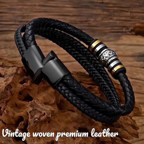 Bracelets For Men，Men's Black Braided Leather Bracelet, Stainless Steel Engraved Love You Forever Jewelry, Perfect or Dad, Husband, Son, Grandson, Nephew,Comes With Message Card And Gifts Box3