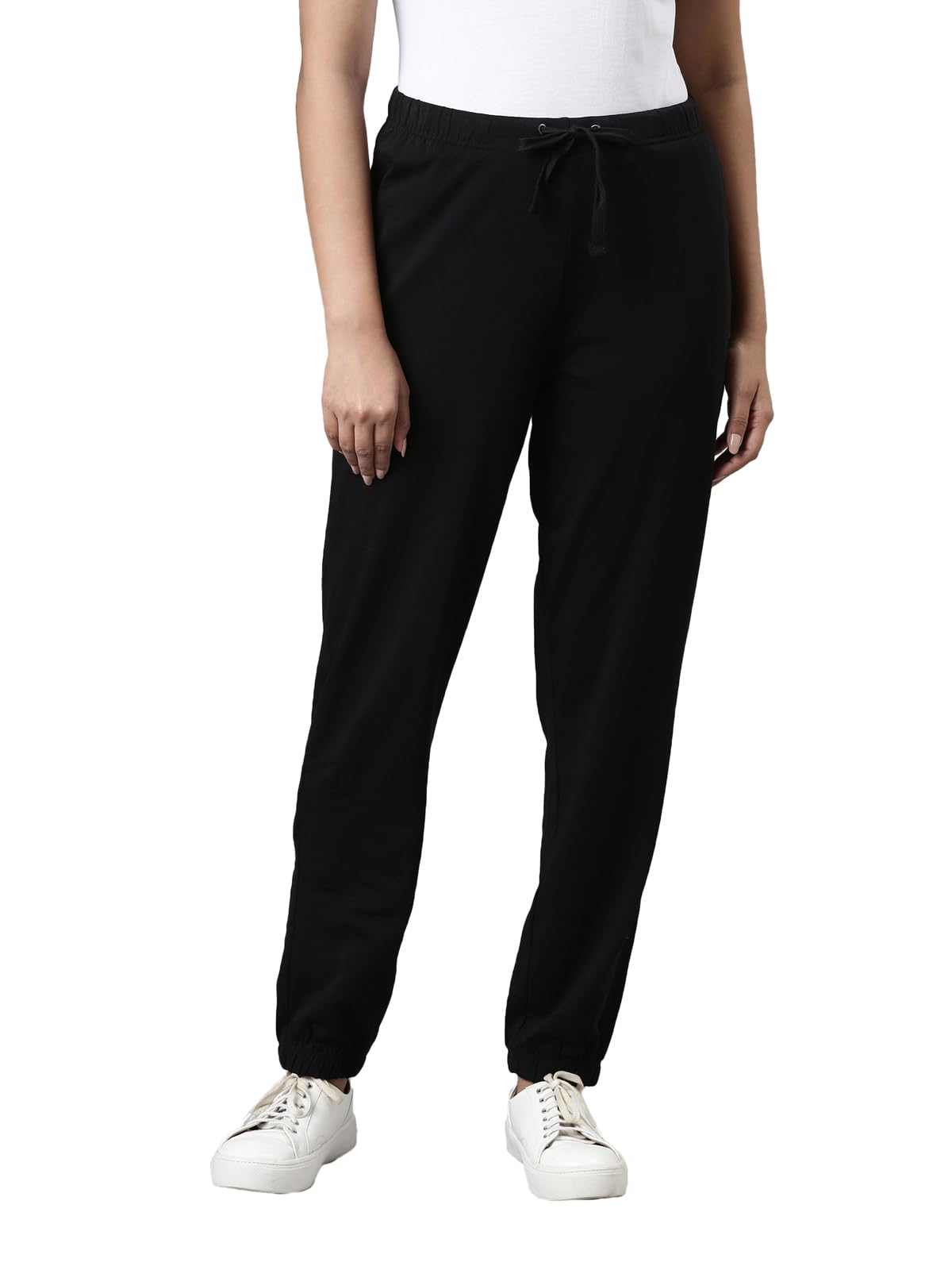 GO COLORSWomen Solid Mid Rise Cotton Casual Joggers