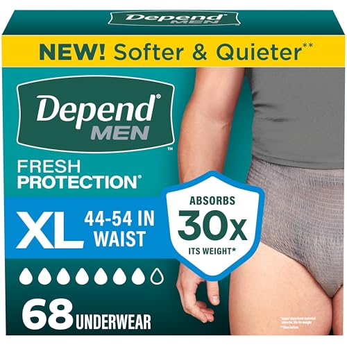 Depend Fresh Protection Adult Diapers Incontinence Underwear for Men Disposable Maximum Extra-Large Grey 68 Count (2 Packs of 34) Packaging May Vary