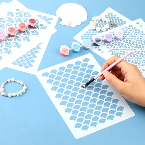 Giantree 5 Stück Malerei Zeichenschablonen, Fischschuppen Schablonen, Kunststoff Malvorlage Wiederverwendbar DIY Kunst Mal Vorlagen für Make-up Schablonen Malerei Backen Handwerk Wand Möbel