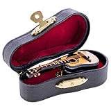 Broadway Gift Co. Miniature Steel String Guitar with Pick Guard 3 Inch Resin Fashion Lapel Brooch Pin with Red Velvet Lined Instrument Case