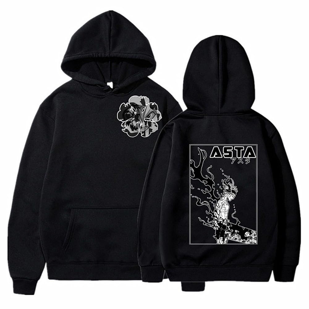 Charous Unisex Black Anime Clover Cosplay Asta Cartoon Print Hoodie, Casual Thicken Soft Sweatshirts Used For Manga Fans