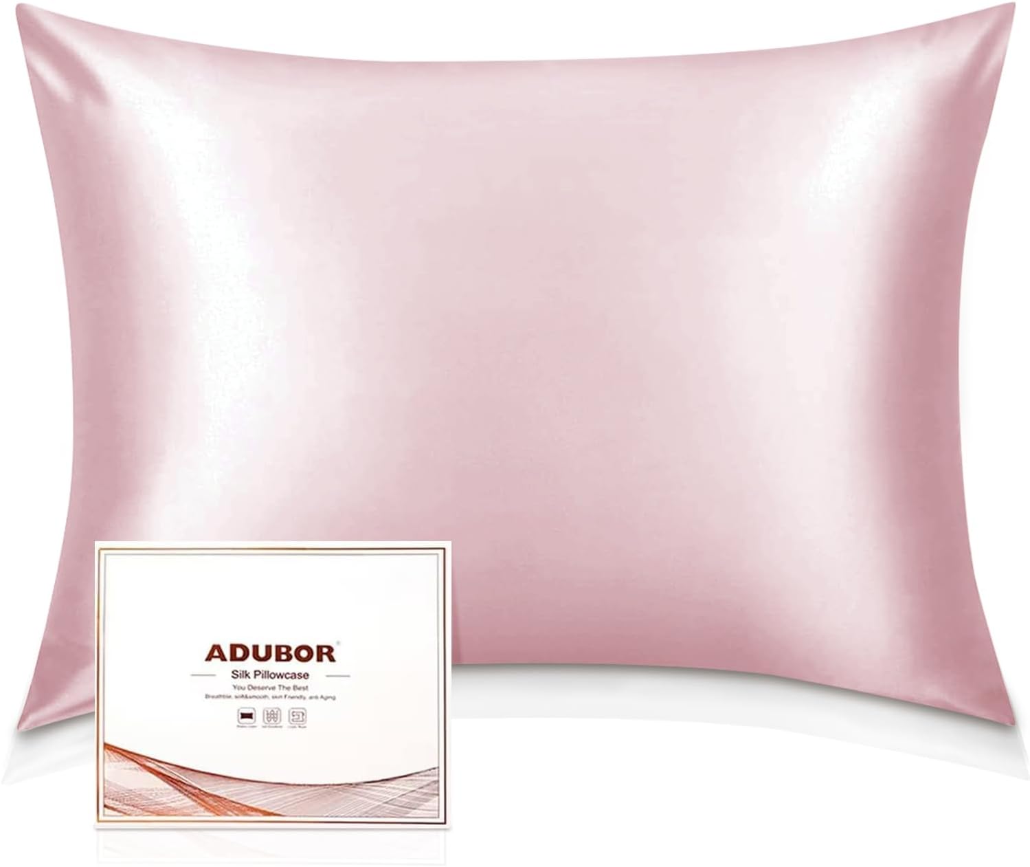 Adubor Silk Pillowcase for Hair and Skin with Hidden Zipper, Both Side 23 Momme Silk,900 Thread Count (50x75CM, Pink, 1pc)