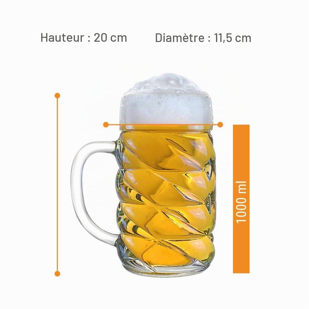 Stölzle Lausitz – Diamond chope à bière 1l - 6 pièces/chope de biere 1l / chope biere d'Allemagne/verres à bière