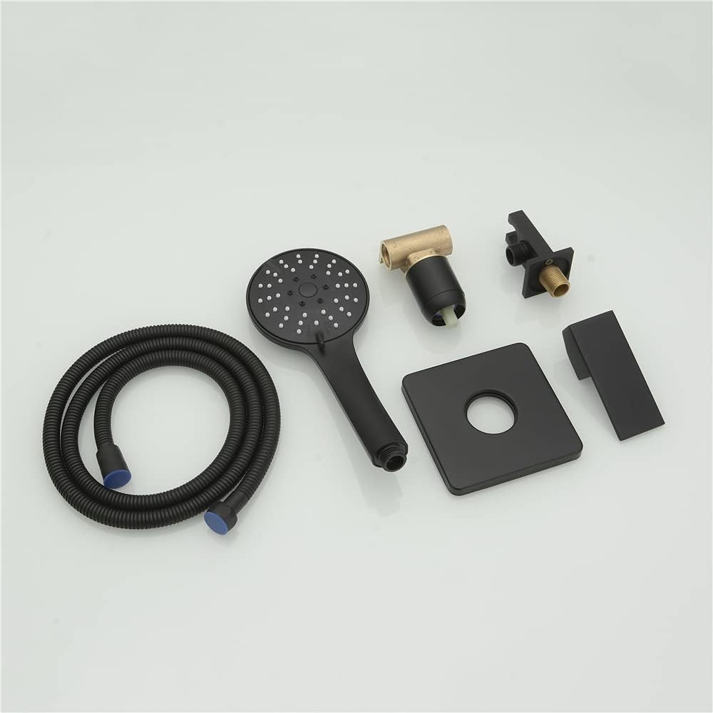 Shower Faucet Set,Handheld Shower Head and Faucet Sets Shower Trim Kit with Mixer Rough-in Valve,Shower Fixtures Complete Tub Bathtub Square Rainfall Shower System Faucet Sets Matte Black