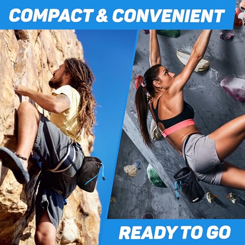 Chalk Bag for Rock Climbing - Rock Climbing Gifts Gear Accessories - Quick-Clip Belt, Large Zippered Pockets & Brush Holder - Weight Lifting, Gym, Bouldering, Disc Golf, Wall, Rock Climbing Chalk Bag