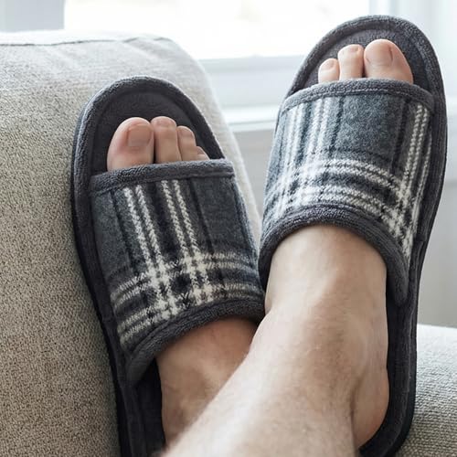 Image of Men's Comfort Open Toe Slippers, Upgraded 60D Memory Foam Bedroom Slip on