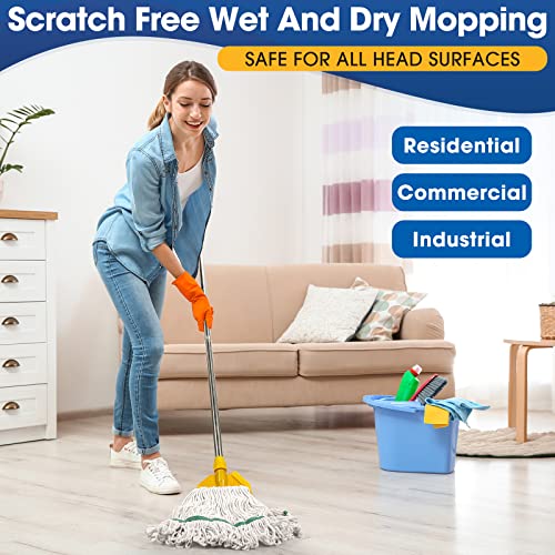 6 Pack Heavy Loop End Cotton String Mop Head Heavy Duty Mop Head Commercial Refills Mop Head Replacement For Home Industrial Commercial Cleaning (White, Green) #TOP4