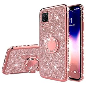 Uposao Compatibel met Huawei P40 Lite Case Cover met Diamand Ring Houder Kickstand Sparkle Glitter Zachte Siliconen Gel…
