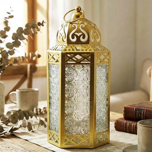 VELA LANTERNS 12" Gold Metal Moroccan Decorative Candle Lantern Holder