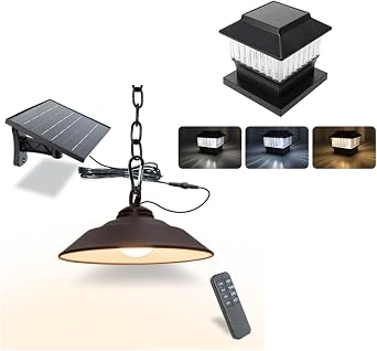 Solar Pendant Light Single Pack and Solar Post Cap Lights Modern Style 1PK Black #1 fits The Post of True 4x4, Nominal 4x4 & 6x6, Waterproof