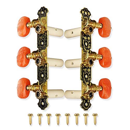 Image of Mr.Power Guitar Tuners Machine Head 3+3 Set Tuning Keys Machine Pegs for Classical Guitar(Agate Color Button)