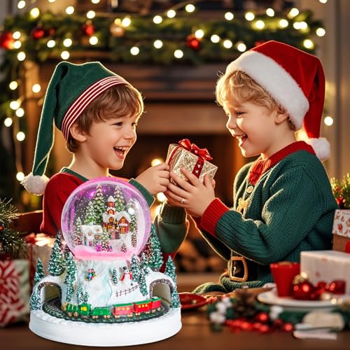 MUMTOP Christmas Snow Globe, Christmas Village Houses with Rotating Train, Snow Scene Lighted Color Changing Snow Globes with Music for Kids Girls Women Adults Gift by MUMTOP - Image 7