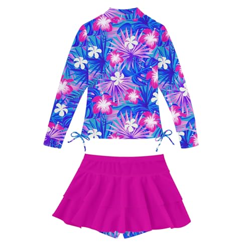 Image of Vogseek 3-12T Girls Rash Guard 2 Pieces Bathing Suit Long Sleeve Swimsuit Swimming Skirt with Shorts Swimwear