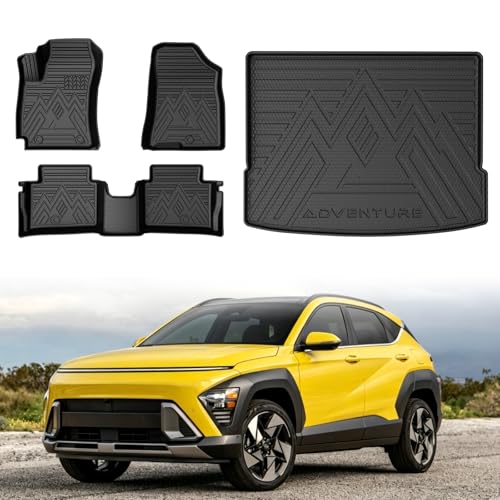 Mixsuper Floor Mat & Cargo Liner for Hyundai Kona 2024-2026 | SE | | SEL | | N Line | |Limited| (Not for Electric Model) All Weather TPE Rubber Floor Liners Protection for Kona Accessories Car Mats