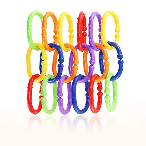 Preisvergleich Produktbild qipuneky 18pcs Kinderwagenkette Buntes Ringe Spielkette Kinderwagenspielzeug wagenkette Babyspielkette für Kinderwagen