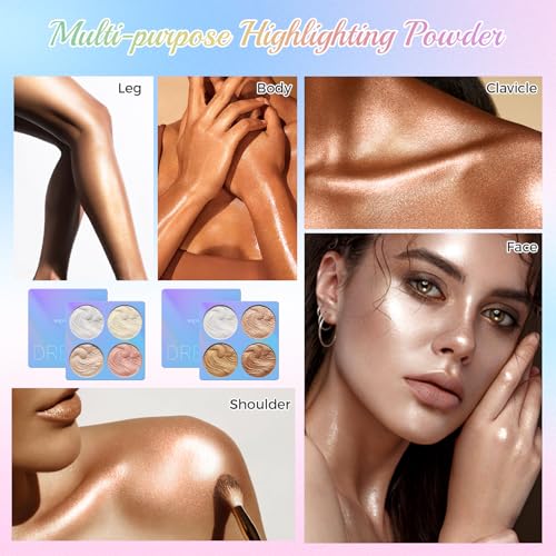 Lucoss Highlighter Palette, Baking Highlighter Bronze-Puder Langlebige Wasserfeste Gebackene Highlighter Puder Palette Makeup Palette Baked Brilliant Erhellen Sie Hautfarbe Face Contour Powder