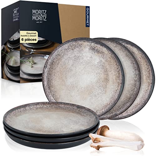 Moritz &amp; Moritz Ensemble de 6 Assiettes a Dessert Beige - Assiette à gâteau pour 6 personnes - Porcelaine lavable au lave-vaisselle et au micro-ondes