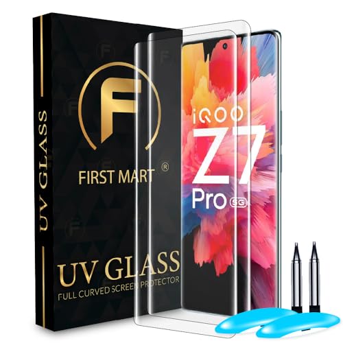 Image of FIRST MART Military Grade UV Tempered Glass For IQOO Z7 Pro (6.78 Inch) With Easy UV Installation Kit | Edge To Edge Full Screen Coverage | Crystal Clear, Pack of 2