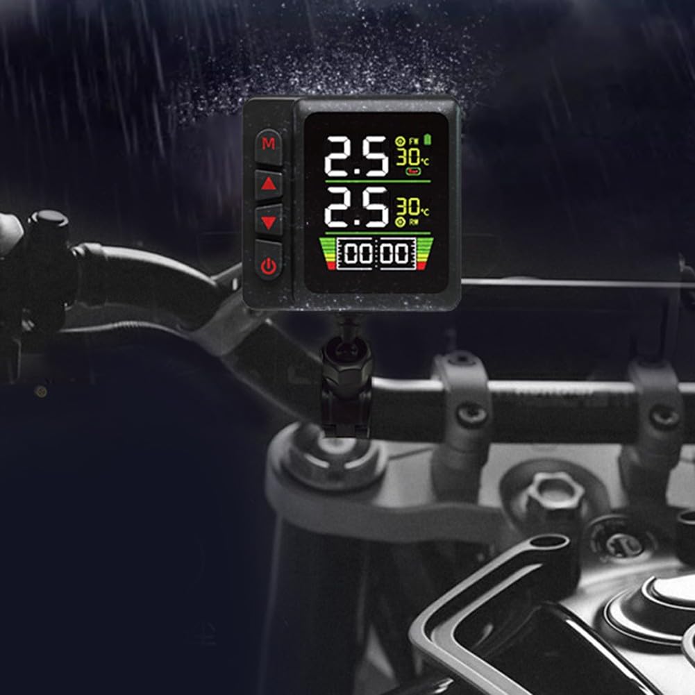 System monitorowania ciśnienia w oponach motocyklowych z alarmem temperatury, wodoodporny wyświetlacz LCD IP67 i szybkie ładowanie QC3.0 do motocykli, czarny