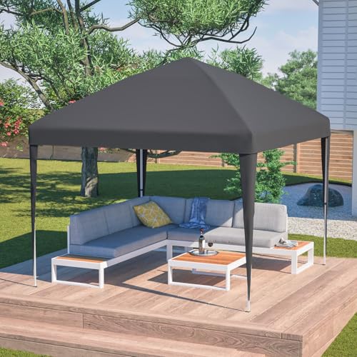 KOMHTOM Tonnelle Pliante 3x3M Imperméable, Tonnelle de Jardin Exterieur, Réglable en Hauteur sur 3 Niveaux, pour Camping/Fête/Festival (Noir)