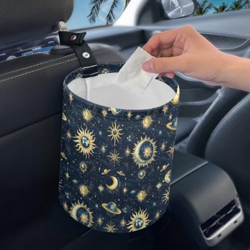 Image of Moon Star Planets Car Trash Can, Cute Car Trash Bag, Hanging Organizer and Storage Bag, Universal Fit for Front Seat, Back Seat, Floor, Headrest