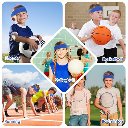 Image of 3 Pcs Kids Sports Headbands Boys Girls Athletic Elastic Sweatbands Children Soft Moisture Wicking Hairband Absorbing Sweat Band for Football Basketball Running Tennis