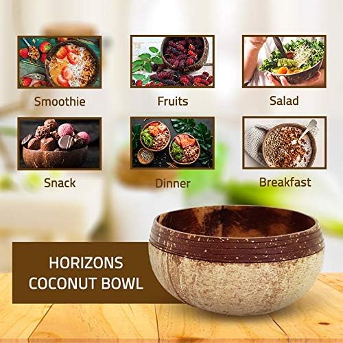 Miniatura 5 de Rainforest Bowls Juego de 2 cuencos de coco Jumbo Horizons, 2 cucharas de madera y 2 popotes de bambú reutilizables, 100% naturales, tallados a mano