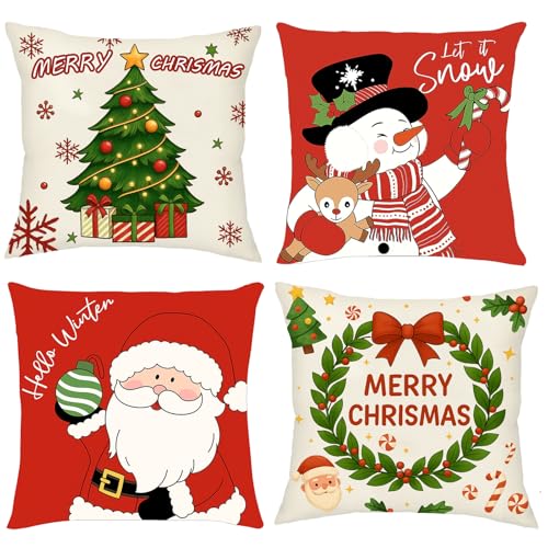 4 Stück Kissenbezug Weihnachten 45x45cm Weihnachtskissen,Weihnachten...