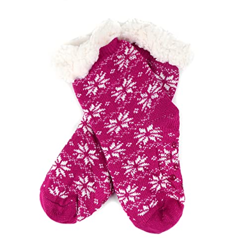 Girls' Snowflakes Plush Fuzzy Sherpa Slipper Socks - Pink