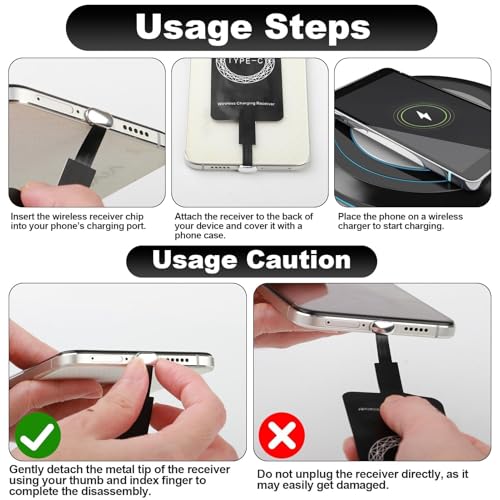 Récepteur Qi Type C pour Charge sans Fil 5V 1000mA, Adaptateur de Chargement Induction USB-C Universel Compatible avec Samsung Galaxy, Huawei, Xiaomi, Google Pixel et Autres Smartphones Android USB-C – Image 4