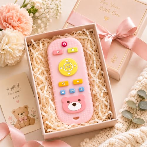 Image of CHICAGOZONE Premium Baby Silicone Teether Ring Toy - BPA Free Soft Teething Toy for Infants, Multi-Texture Sensory Chew Toy, Easy Grip Teether for Babies 3-12 Months, Cute Animal Design (Multicolor) (LIGHT PINK PANDA REMOTE MINI)