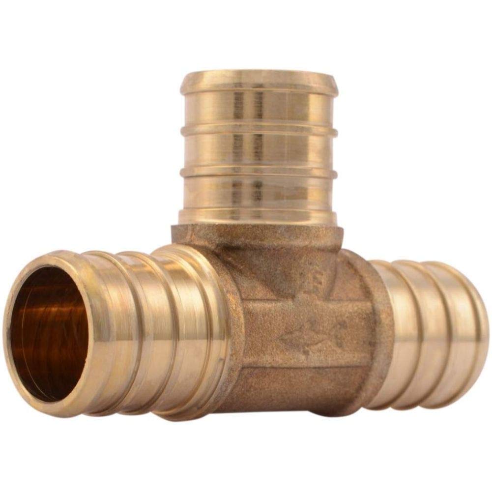 SharkBite 3/4 Inch Crimp Tee, Pack of 10, Brass Plumbing Fitting, PEX Pipe, PE-RT, UC370LFA10