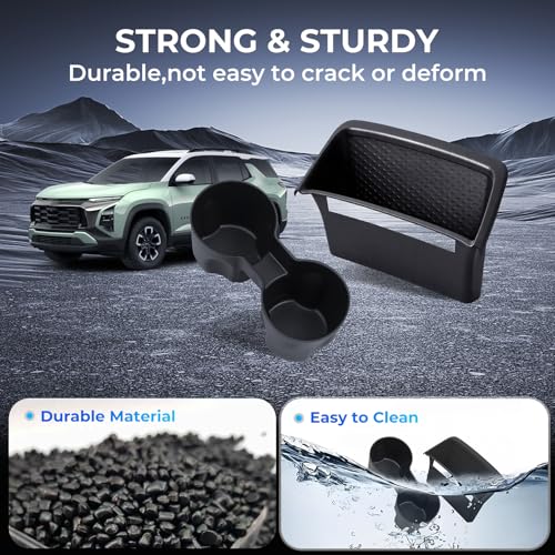 Image of Cup Holder Insert & Wireless Charging Protective Mat for Chevrolet Equinox 2026 2025(Not for EV) Interior Accessories Cup Holders & Wireless Charger Cover Pad for Chevy Equinox 2025-2026, Black