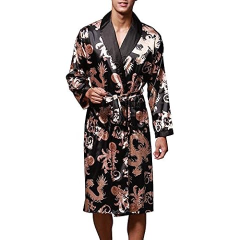 VERNASSA Mens Bath Robe Satin Sleepwear Housecoat, 45" inch Long Kimono Dressing Gown, Spa Robe Nightwear with Belt,L-XXL, Multicolor & Fashion Styles Cover