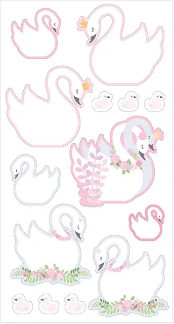 Lovely Swan Puffy Stickers - Cygnes Collection - 14 Autocollants