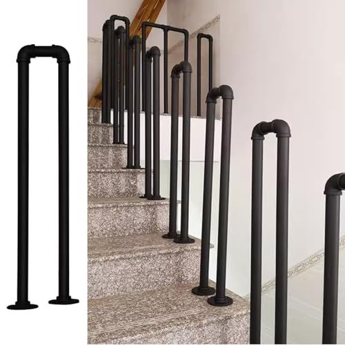 Rampe d'escalier extérieure Fit Steps en fer forgé noir, finition artisanale premium