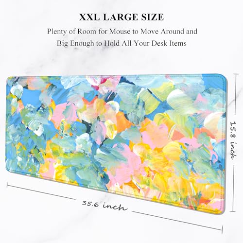 Image of Auhoahsil Desk Mouse Pad, Large Gaming Mousepad, XXL Desk Pad, Extended Long Superior Micro-Weave Cloth Non-slip Rubber Big Computer Mouse Mat for Gamer, Office & Home, 35 inch x 15 inch, Abstract Watercolour