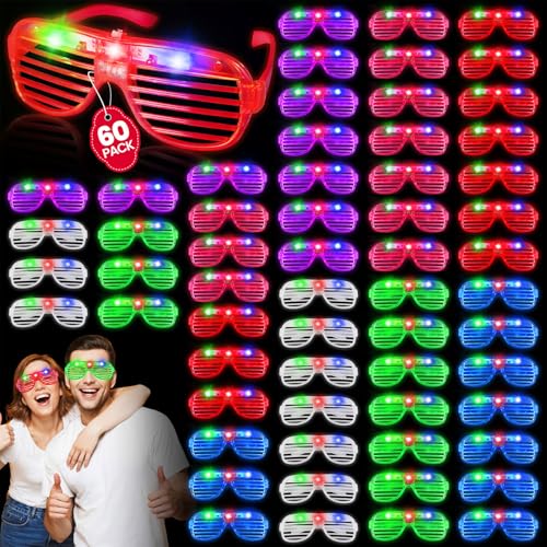AstrivixDD 60 Pack LED Glasses 6 Colors Light Up Glasses glow in The Dark Party Supplies Party Glasses for Adults Glow Shutter Glasses for Valentines Day New Years Eve Decoration Birthday