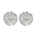 Aretes de Flor con Perla y Plata Texturizada de Coral Lindos Colgantes Joyería para Mujeres Accesorios Dijes (Plateado)