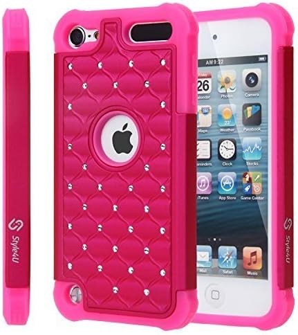 iPod Touch 5 / iPod Touch 6, Touch 5 / Touch 6 Case, Style4U Studded Rhinestone Crystal Bling Hybrid Armor Case Cover for Apple iPod Touch 5 / iPod Touch 6 with 1 Stylus [Hot Pink/Hot Pink]