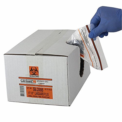 Lab Guard SBL2X69B Polyethylene (LDPE/LLDPE Blend) Specimen Bag with TearZone Destroyable Biohazard Symbol, Bulk Packaging (Pack of 1000)