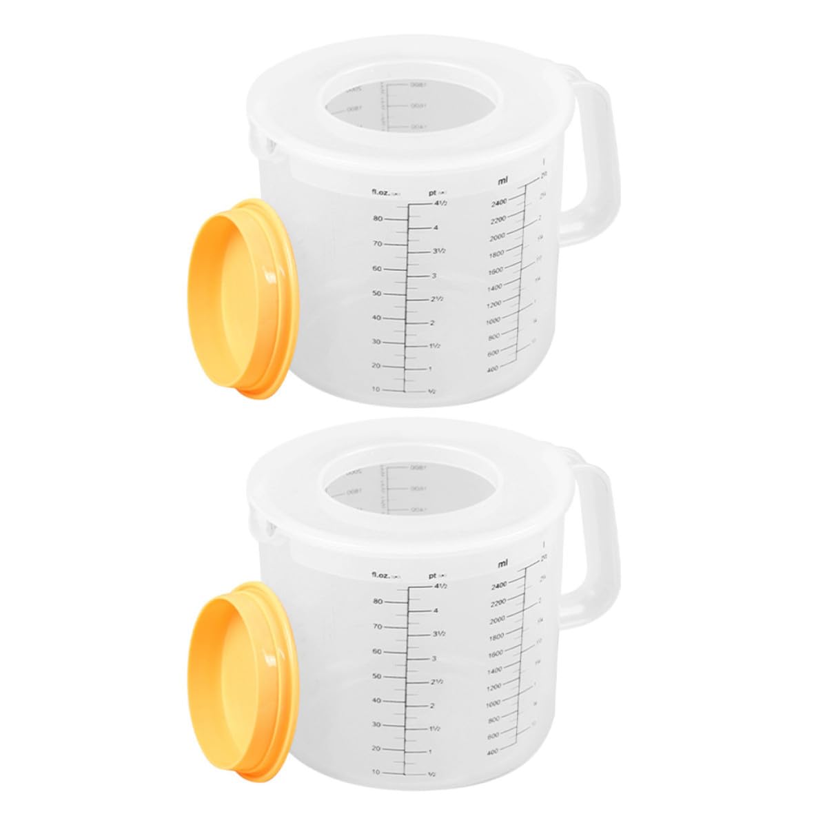 Juego de 2 Tazas Medidoras de Plástico 2.5l con Tapa Antiprolapso para Cocina en Casa, Diseño de Gran Capacidad y Asa Ergonómica Adecuado para Preparar Pasteles y Panes