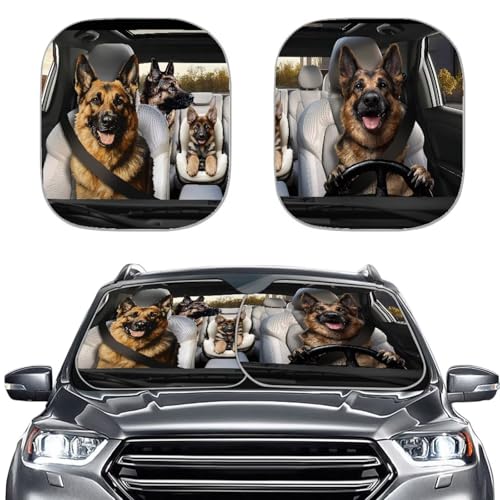 Image of Funny Sheepdog Car Windshield Sun Shade Folding Car Sun Shade for Front Window Heat and UV Rays Easy Storage Auto Interior Protector Universal Vehicle Accessories