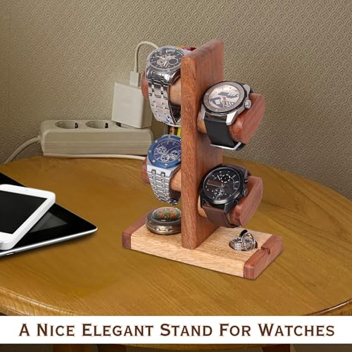 Image of Watch Holder Stand, Watch Display Tower Jewellery Organizer for Rings, Bracelet, Necklace Ideal for Gifting Men Women (Brown matte finished, Normal)