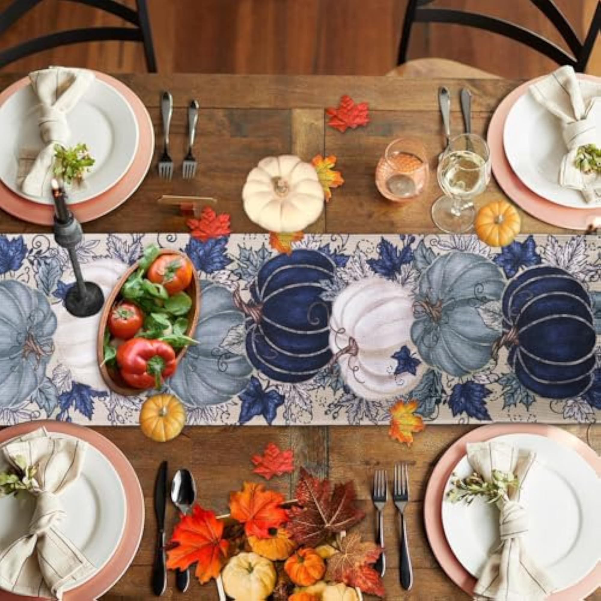 Pumpkins Leaves Fall Table Runner