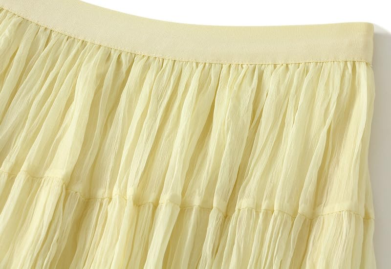 Womens Ruffle Pleated Skirt Maxi Long High Waist Flowy Chiffon Boho Skirts4