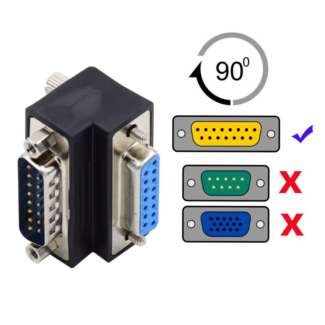 chenyang Confezione da 2 connettori DB15 pin maschio a femmina DSUB RS232 15 pin D-subminiaturizzato ad angolo di 90 gradi